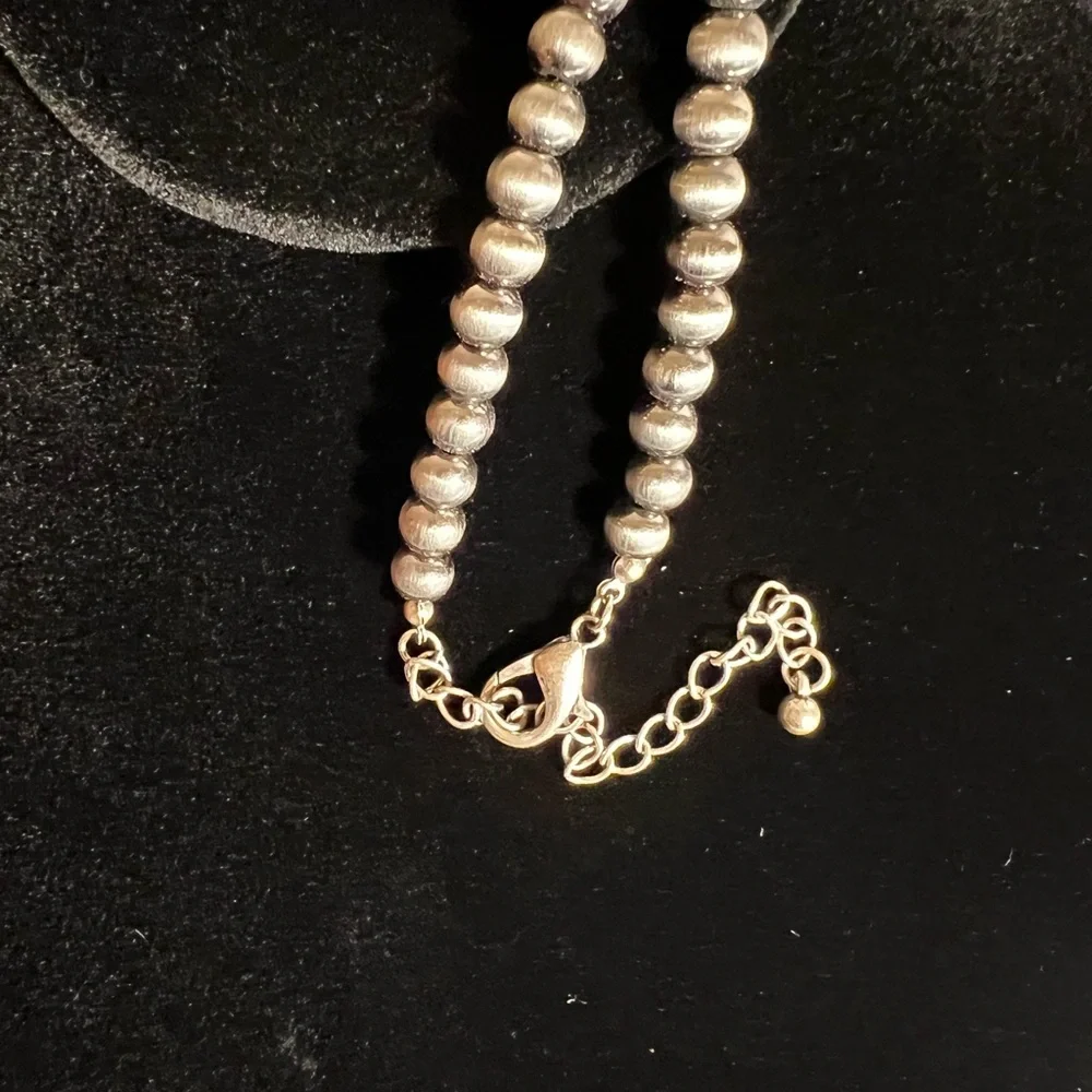 Silver beaded and 4 stone turquoise necklace 11 inches long total NWOT - Picture 6 of 6